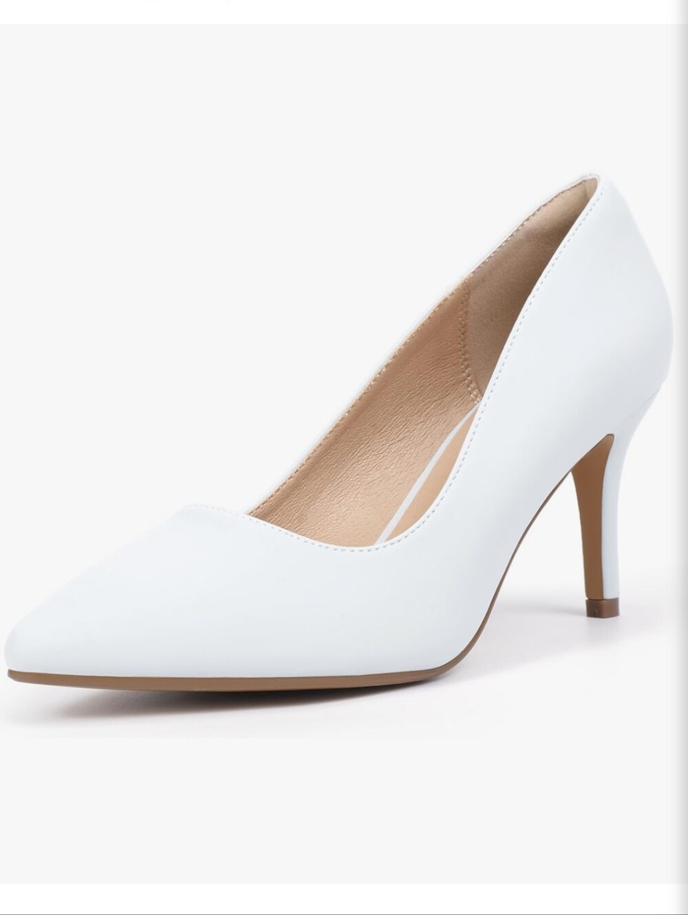 White Pointed-Toe Mid Heel Pumps for Women